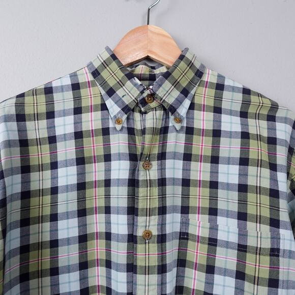 Vintage 90s Lands End Viyella Flannel Button Down Shirt Size M Sage Green Plaid - Picture 3 of 16